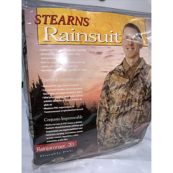 Stearns Camo Rainsuit Unisex Sizing Pants And LS Hooded Jacket Large NIB - Picture 3 of 14